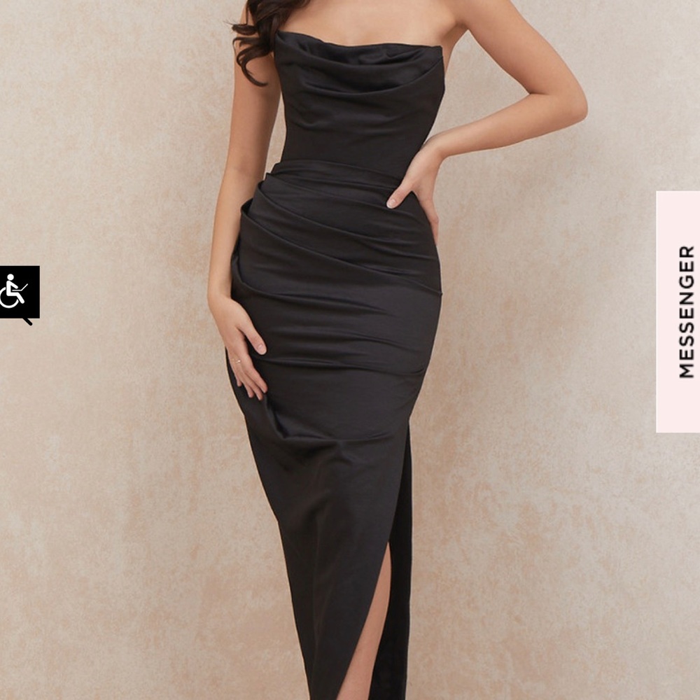 House Of CB ADRIENNE BLACK SATIN STRAPLESS CORSET MAXI